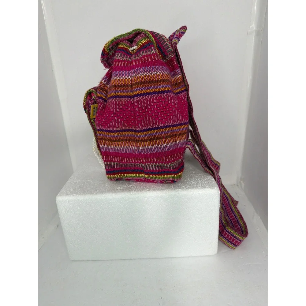 Artesanias Pinzon Woven Mexican Backpack Pink Multi Stripe Boho Rucksack Small